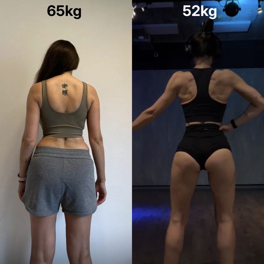 Transformation Athletin Rückenansicht, 65kg zu 52kg