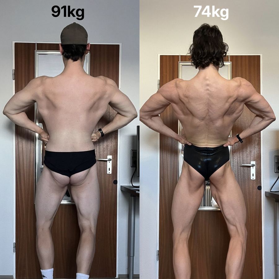 Transformation Athlet Rückenansicht, 91kg zu 74kg